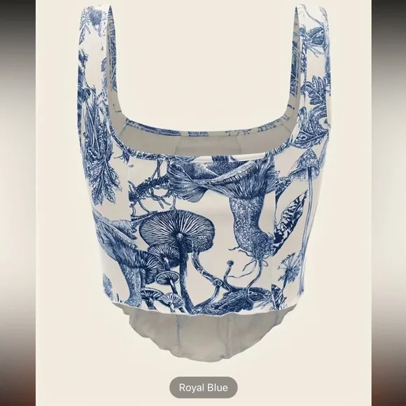COPY - Royal Blue Dandelion print crop top! - Picture 2 of 5